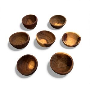 Set of 7 Mini Wooden Bowls Doll House Boho Decor